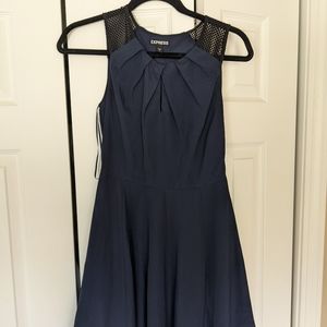 Express mesh shoulder skater dress
